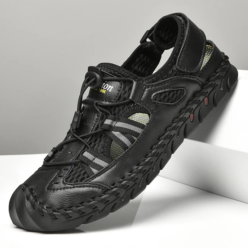Sandales d'été respirantes pour hommes, sandales romaines tendance, faites à la main, en maille, chaussures décontractées pour hommes, plateforme, sandales de plage pour hommes