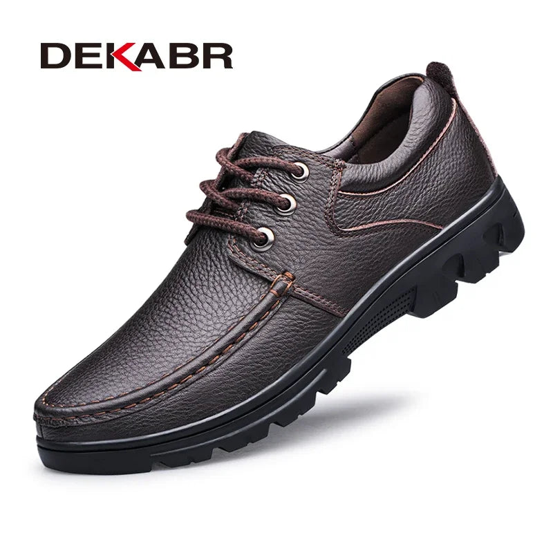 DEKABR New Lace Up Fashion Genuine Leather Casual Men Shoes Designer Comfortable Breathable Loafers Driving Shoes Big Size 37-50