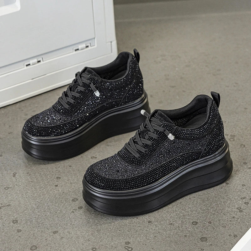 Fujin 9cm Air Mesh Micrifiber Synthetic Leather Summer Chunky Sneakers Breathable Platform Wedge Women Vulcanize Hollow  Shoes