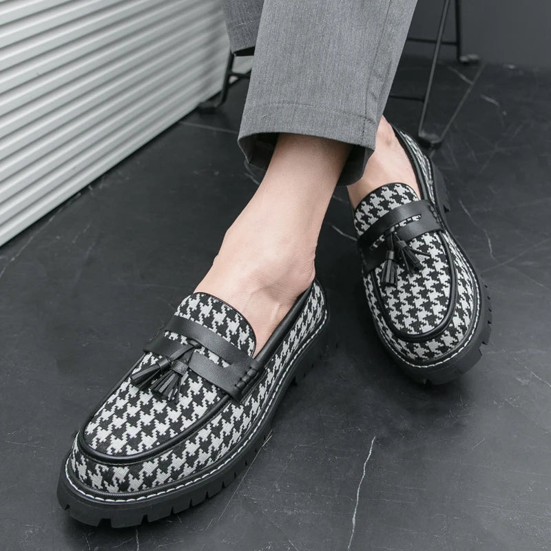 STRONGSHEN Men Tassel Leather Shoes Business Loafers Slip-On High Quality Classic Dress Shoes Men Loafers Solid Driving Mocassin