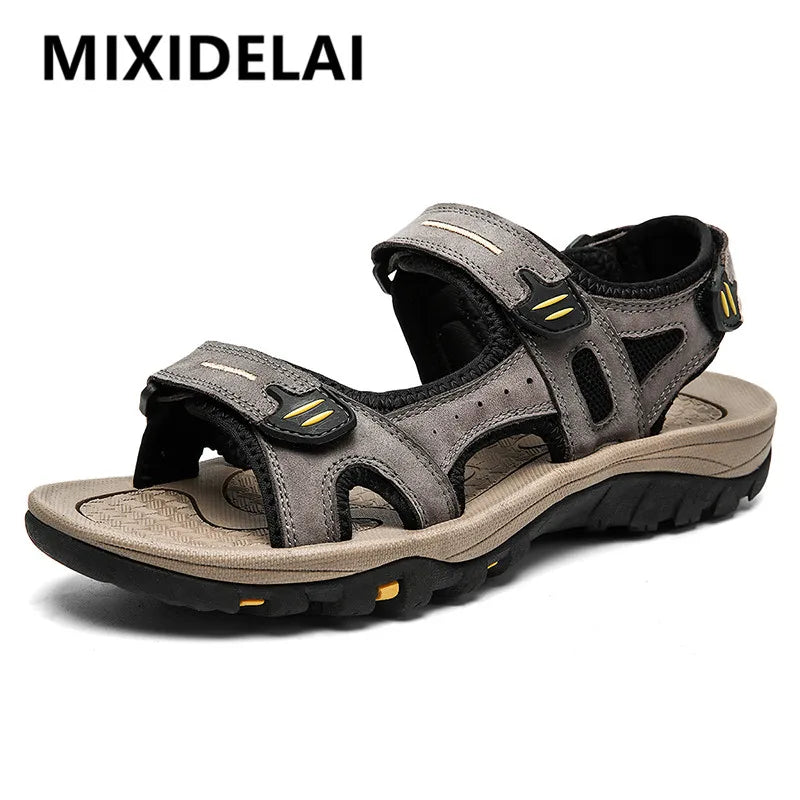 Sandales d'été en cuir véritable pour hommes, nouvelles sandales grande taille pour hommes, chaussures d'extérieur décontractées pour hommes, sandales tendance, pantoufles, grandes tailles 38-48