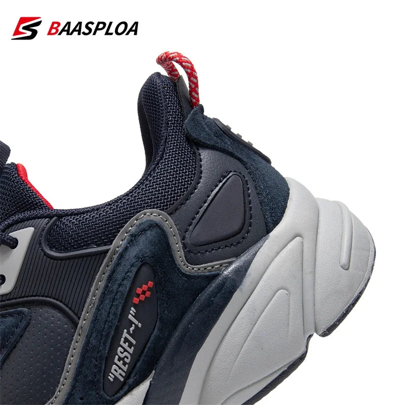Baasploa Men Running Shoes New Lightweight Designer Leather Casual Sneakers Male Outdoor Non Slip Lace Up Tennis Sports Shoes