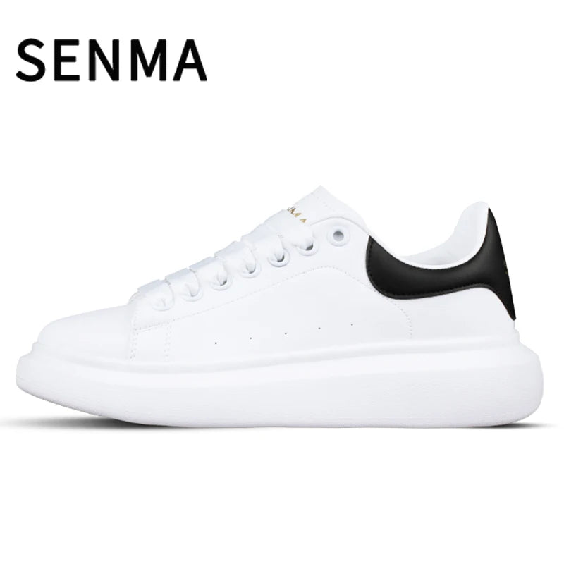 SENMA Men's and Women's Low Top Sneakers Lightweight Leather Casual Shoes Thick Bottom Student Flats Tennis shoes Running Shoes