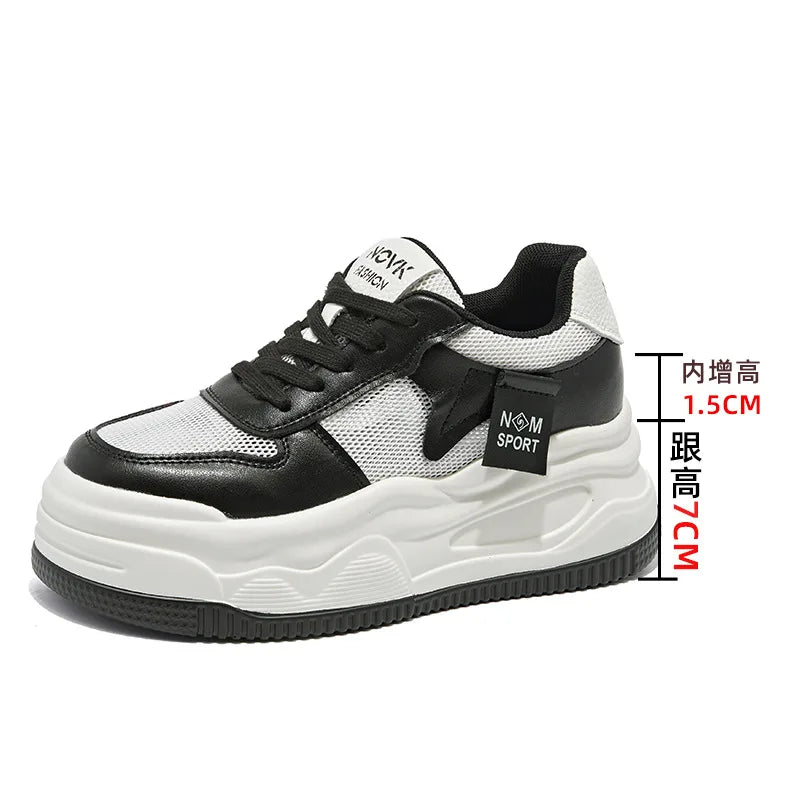 Fujin 8.5cm Genuine Leather Women Vulcanize Chunky Sneakers Women Summer Hidden High Heels Platform Wedge Summer Mesh Shoes