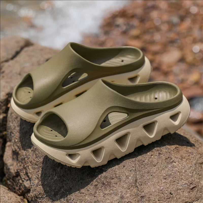 STRONGSHEN Trendy Men's Slippers Summer Outdoor Casual Thick Soft Platform Slippers Indoor Shower Bathroom Slippers Casual Shoes