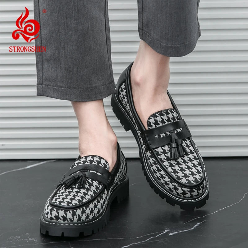 STRONGSHEN Men Tassel Leather Shoes Business Loafers Slip-On High Quality Classic Dress Shoes Men Loafers Solid Driving Mocassin