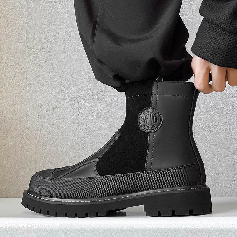 High Top Lace Men Boots Autumn Winter Cowhide Male Riding Shoes Men Casual Bottom Men Boots Soft British Retro Boots Size 38-44