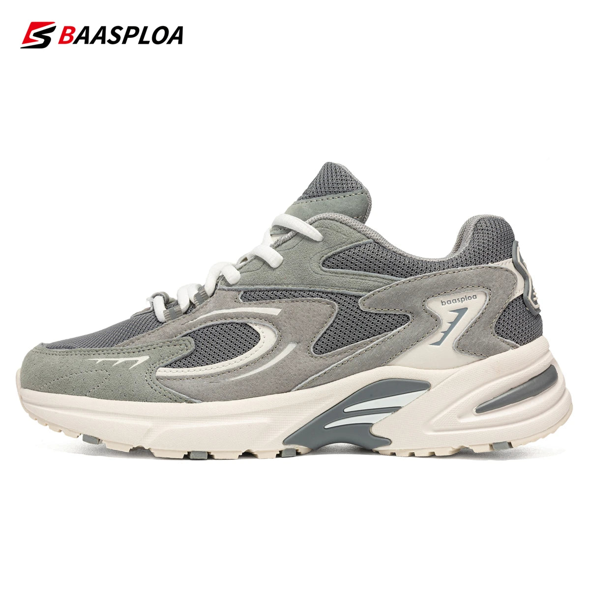 Bassploa Men Running Shoes New Casual Mesh Breathable Lace-Up Sport Shoes Male Fashion Lightweight Non-Slip Walking Shoes