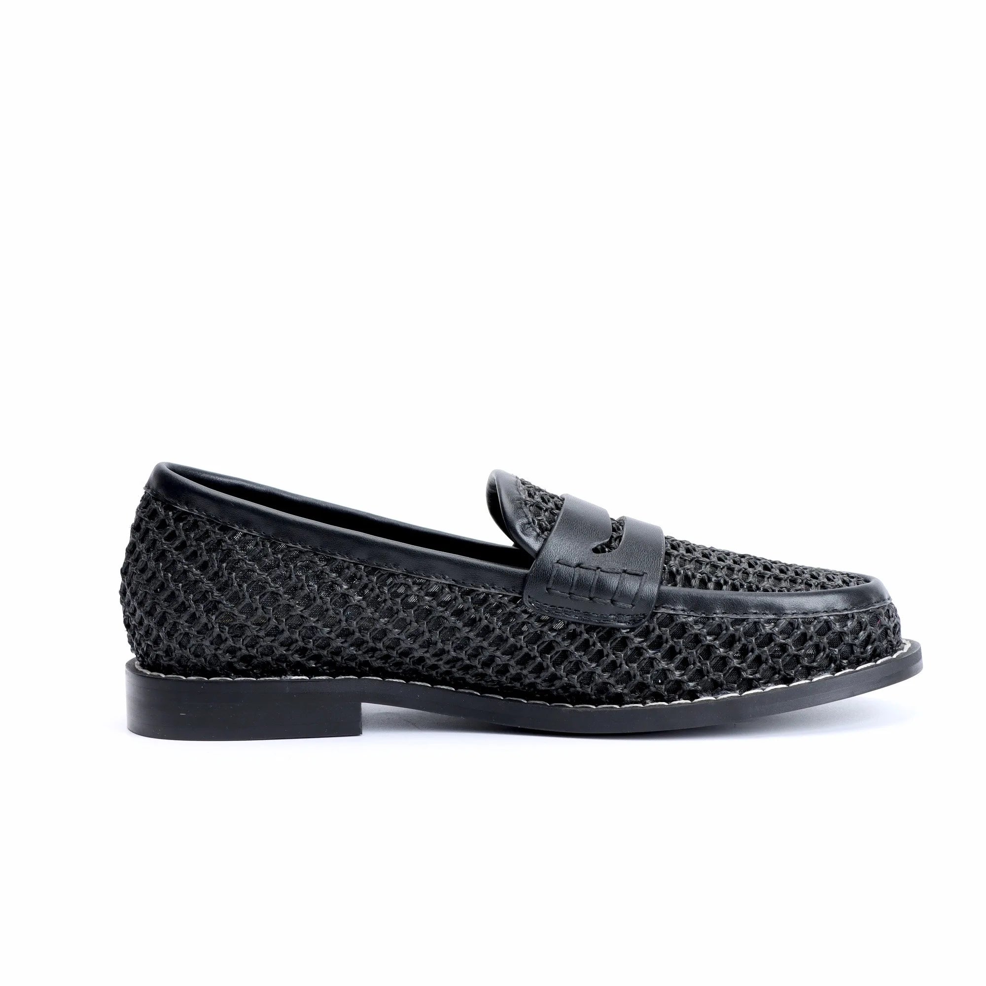 Women's Breathable Black Woven Mesh Peny Loafers with Leather Monk Strap and Soft Insole - Perfect for Office and Casual Wear