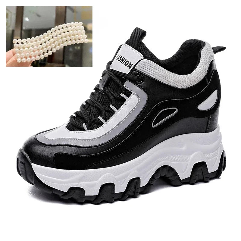 Fujin 9cm Genuine Leather Platform Wedge Hidden Heel Women Casual Shoes Chunky Sneakers Fashion Winter Warm Sneakers Boot