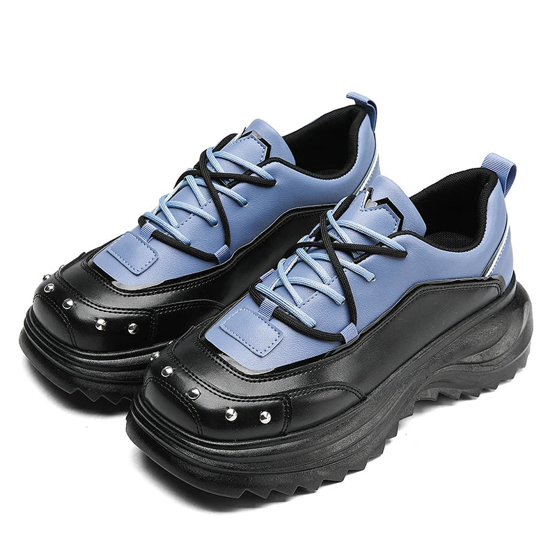 STRONGSHEN Men Leather Shoes New British Style Chunky Platform Retro Work Shoes Fashion Derby Shoes Low Top Man Casual Shoes