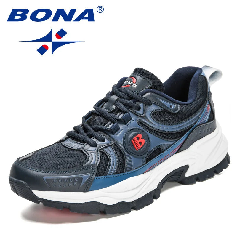 BONA  New Designers Action Leather Mesh Jogging Shoes Men Breathable Running Shoes Walking Sports Sneakers Athletic Trainers