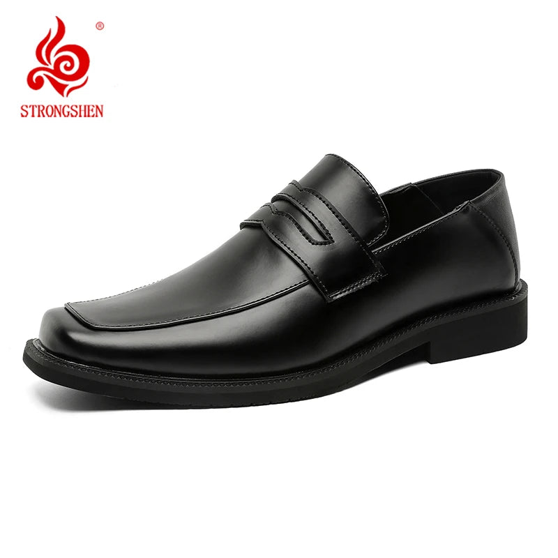 STRONGSHEN Men Shoes Genuine Leather Comfortable Soft Sole Low Cut Loafers British Style Business Casual Leather Shoes Footwear