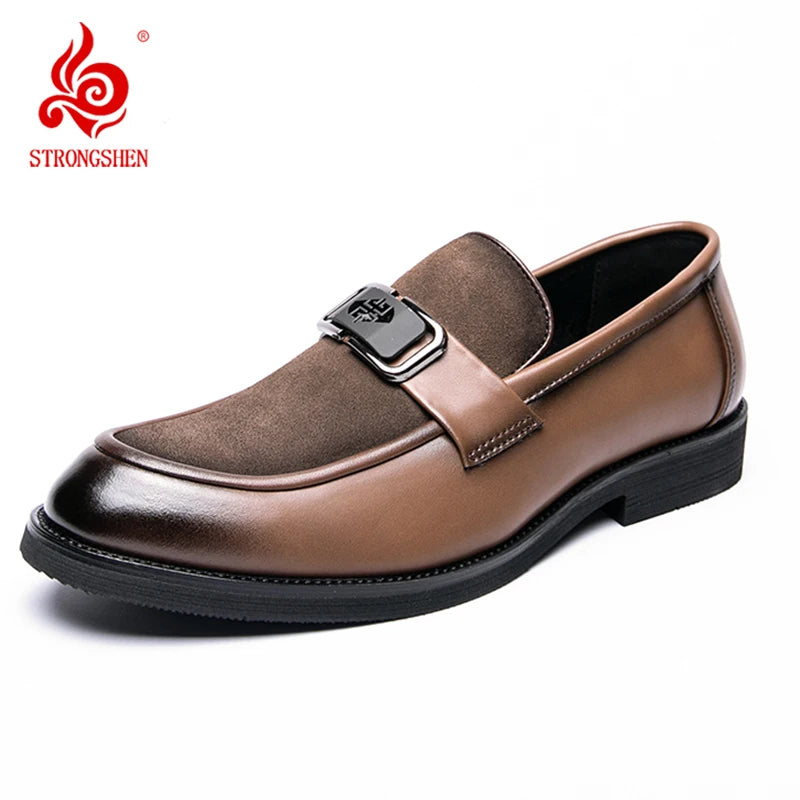 STRONGSHEN Men Leather Shoes Casual Slip-On Dress Loafers Business Shoes Wedding Party Shoes Oxfords Formal Shoes Moccasins