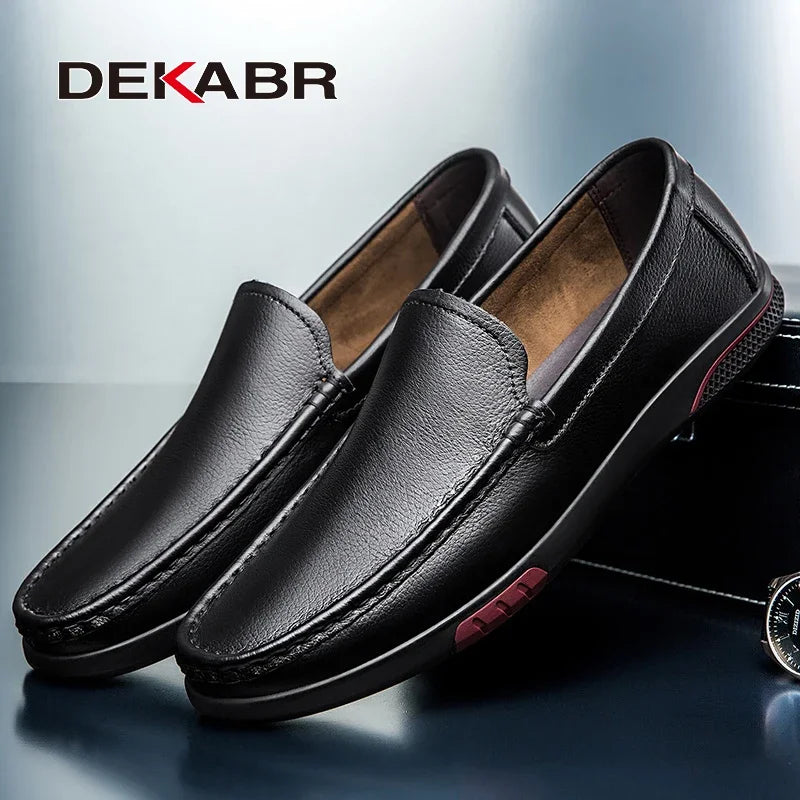 DEKABR Brand Genuine Leather Leisure Loafer Fashion Breathable Driving Shoes Slip On Comfortable Flats Men Shoes Size 36-46