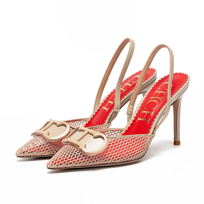 Women's Shoes Summer Sandals Breathable Mesh Heels Red Luxury Brand Girls Shoes Woman