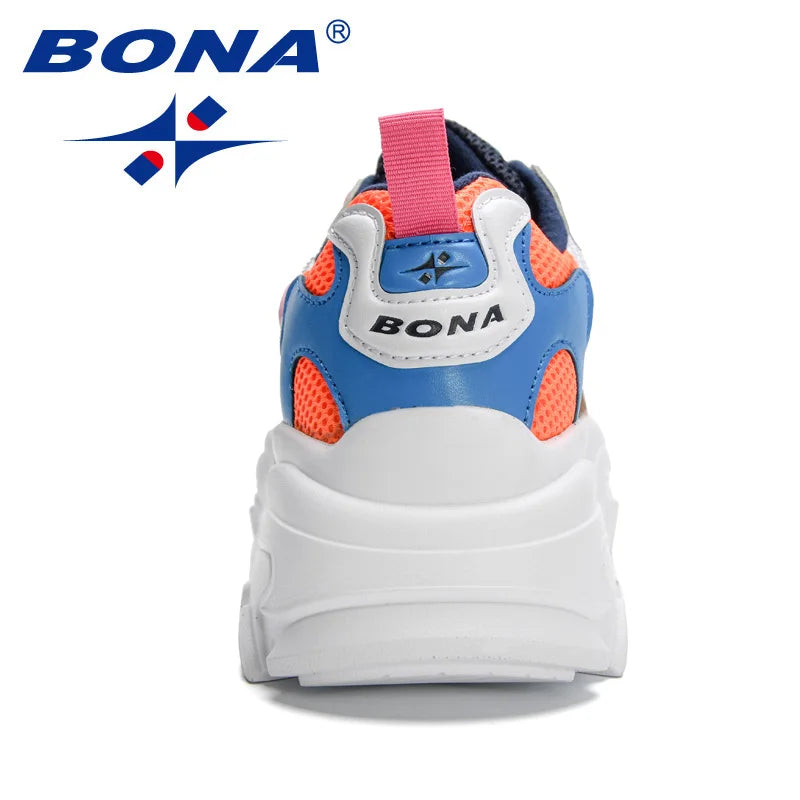 BONA  New Designers Women Lace Up Platform Sneakers Ladies Leisure Feminino Casual Shoes Breathable Walking Shoes