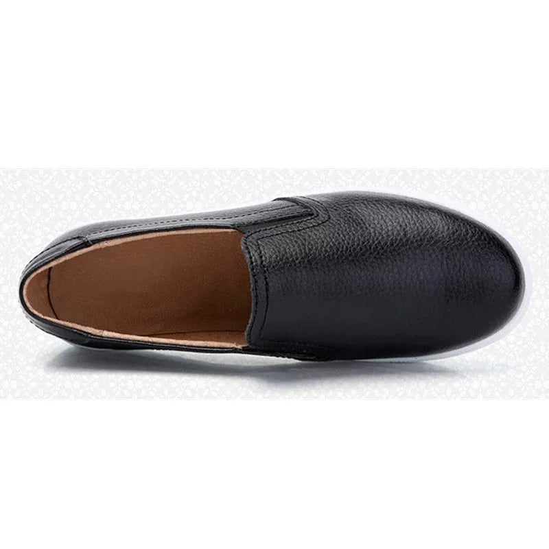 WOIZGIC Femmes Dames Femelle Fille Chaussures Blanches En Cuir Véritable Plateforme Baskets Sans Lacet Chaussures Vulcanisées Souples ZQMF-960