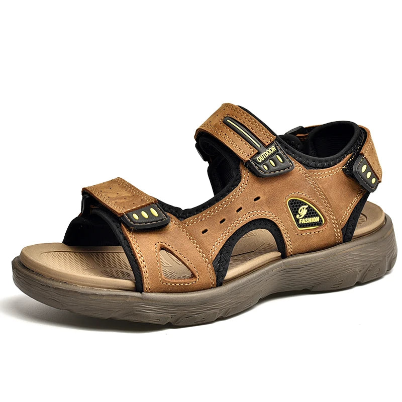 Sandales d'été en cuir véritable pour hommes, chaussures classiques décontractées, sandales de plage d'extérieur, chaussures romaines d'été pour hommes, pointures 38 à 46
