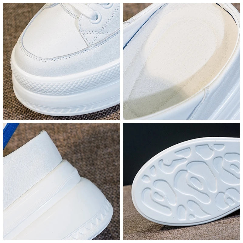 Fujin 8cm Genuine Leather Sneakers Platform Wedge Hidden Heel Booties Autumn Ankle Boots Non Slip Flats Women's Slippers  Shoes