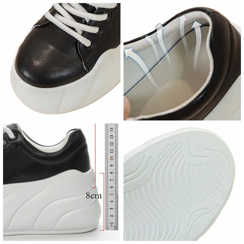 Fujin 8cm Genuine Leather Chunky Sneakers Autumn Flats Spring Vulcanize Women High Brand Casual Platform Wedge Fashion Shoes
