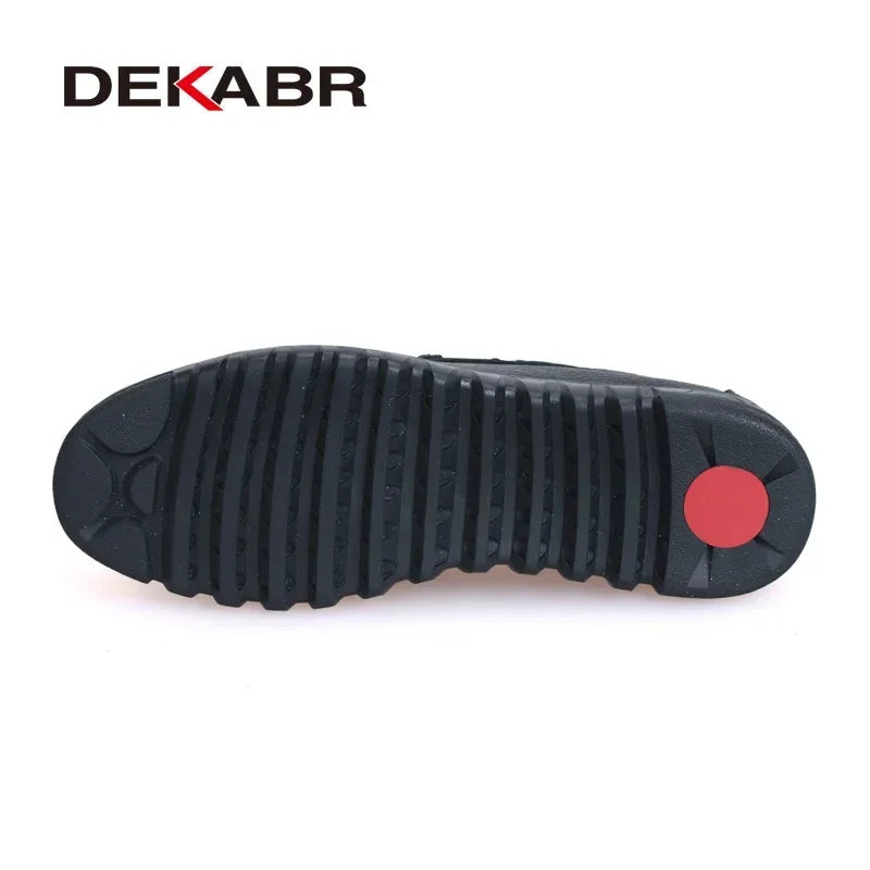 DEKABR Men Shoes Genuine Leather Black Brown Men Flat Shoes Classic Hand Sewing Men Flats Zapatos Hombres Big Size 37-48