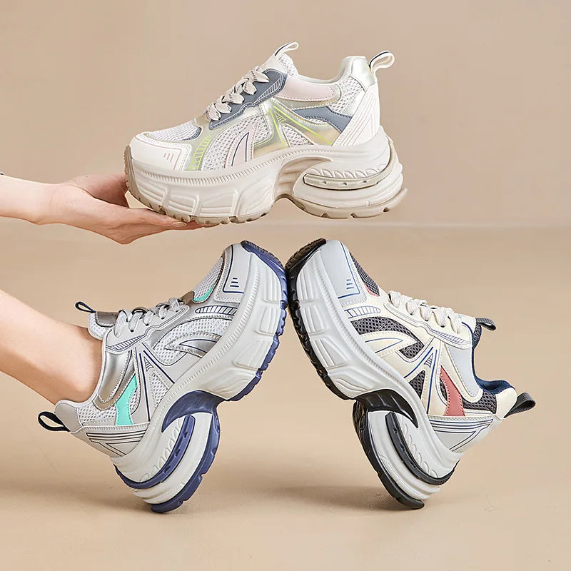 Fujin 9.5cm Women Summer Air Mesh Microfiber Platform Wedge Slides Shoes Sandals Breathable Mules Shoes Women Chunky Sneakers