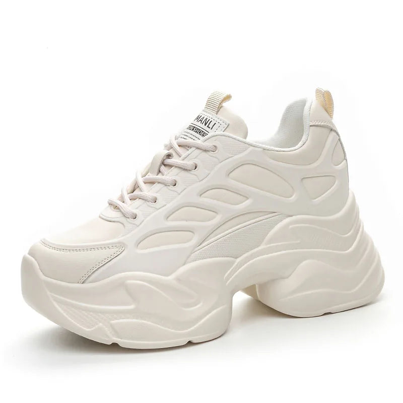 DRKANOL 2025 Fashion Women Thick Sole Casual Sneakers Summer Breathable Air Mesh Height Increasing Wedges White Vulcanized Shoes