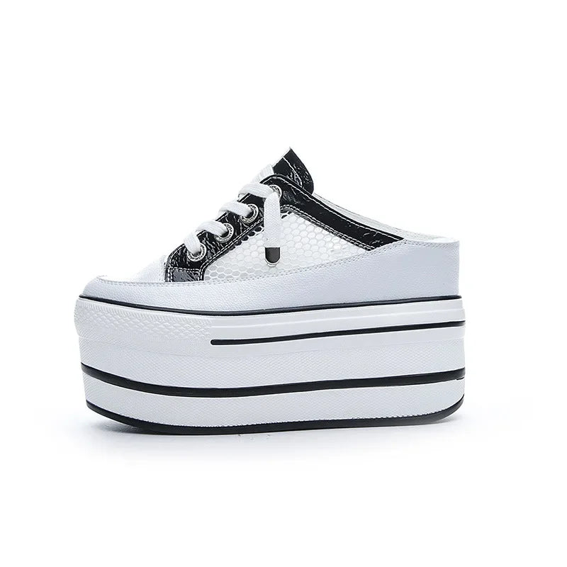 Fujin 10cm Mules Shoes Sandals Genuine Leather 2024 Women Sneakers Slippers Summer Shoes New Casual Shoes Women's Fashion