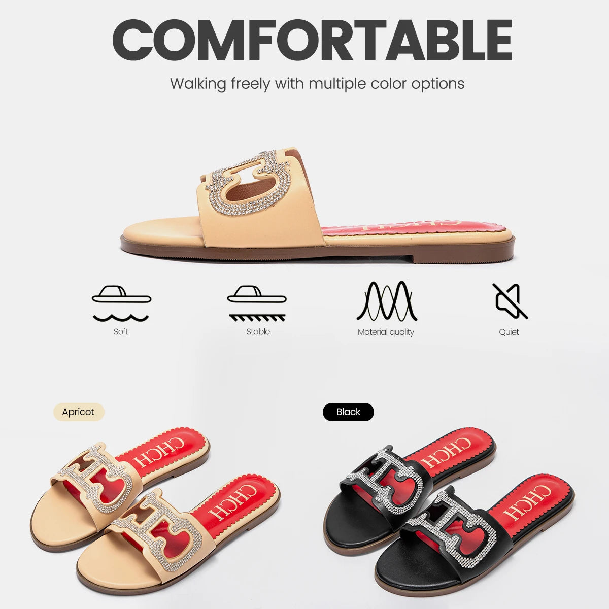 Flat shoes for women's summer square open toe beach shoes with inlaid embellishments sandals Girl