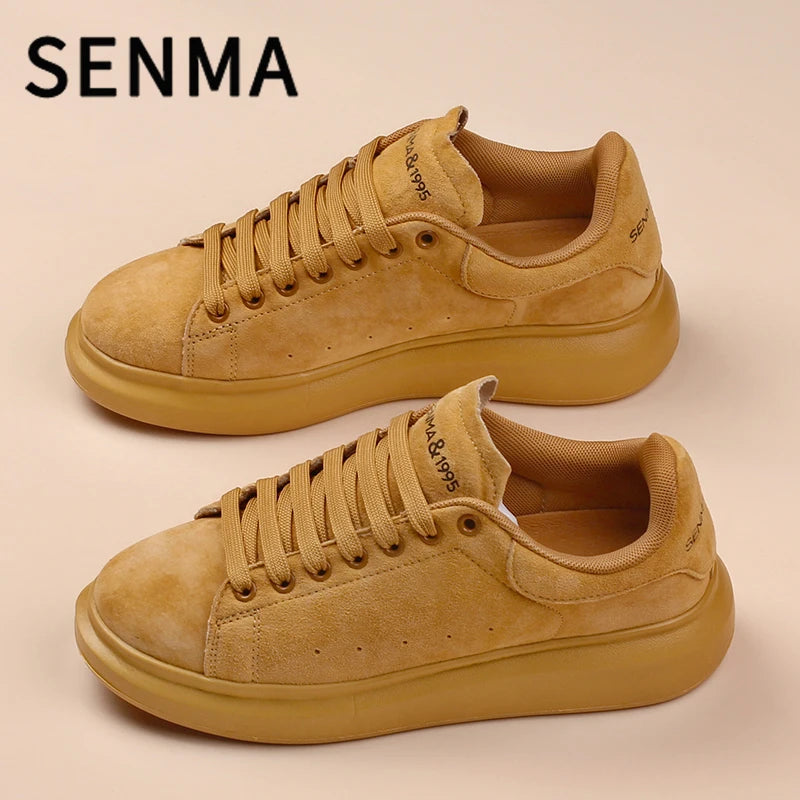 SENMA Genuine Leather Couple Skateboarding Shoes Men's and Women's Versatile Casual Shoes Thick Bottom Sports Shoes Men Sneakers