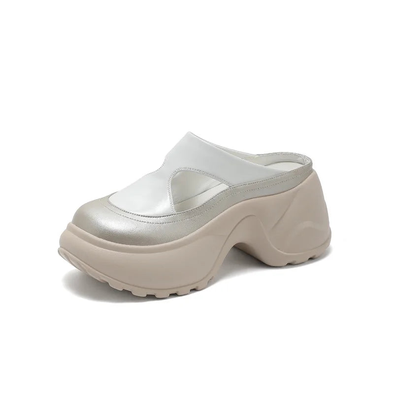 Fujin 8.5cm Microfiber Leather Slippers Slip on Round Toe Platform Flats Fabric Women Sandals Platform Wedge Flats Shoes Fashion