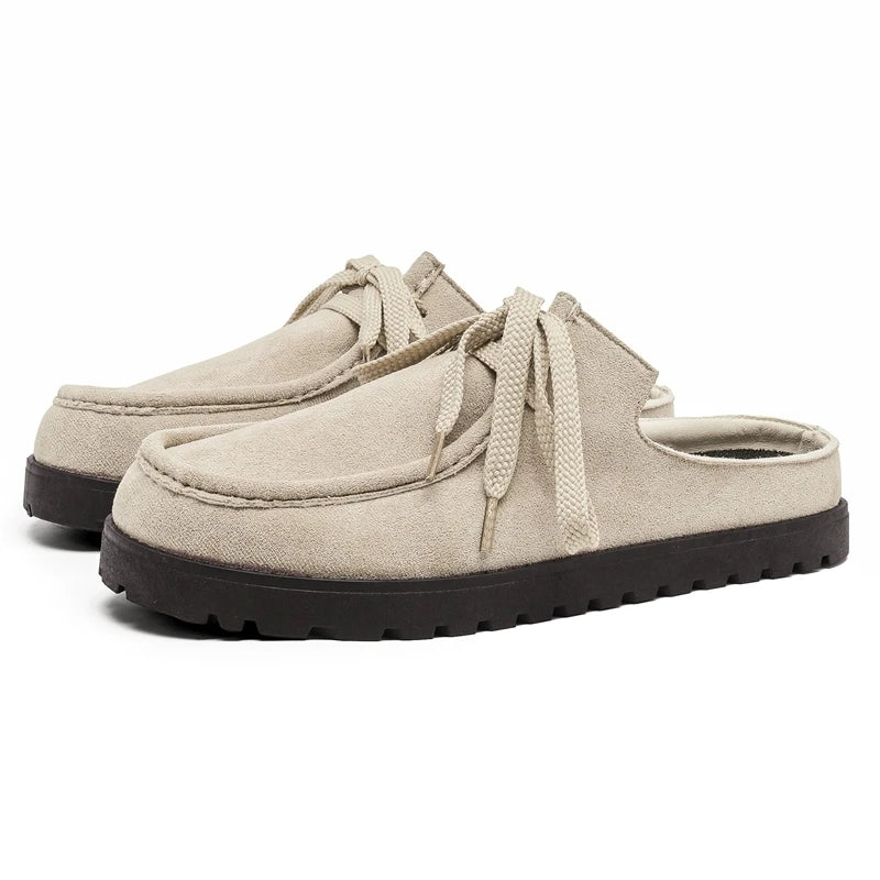 STRONGSHEN Summer Half Slippers For Man Original Suede Loafers Men Designer Shoes Lace-up Flat Casual Shoes zapatos de hombre