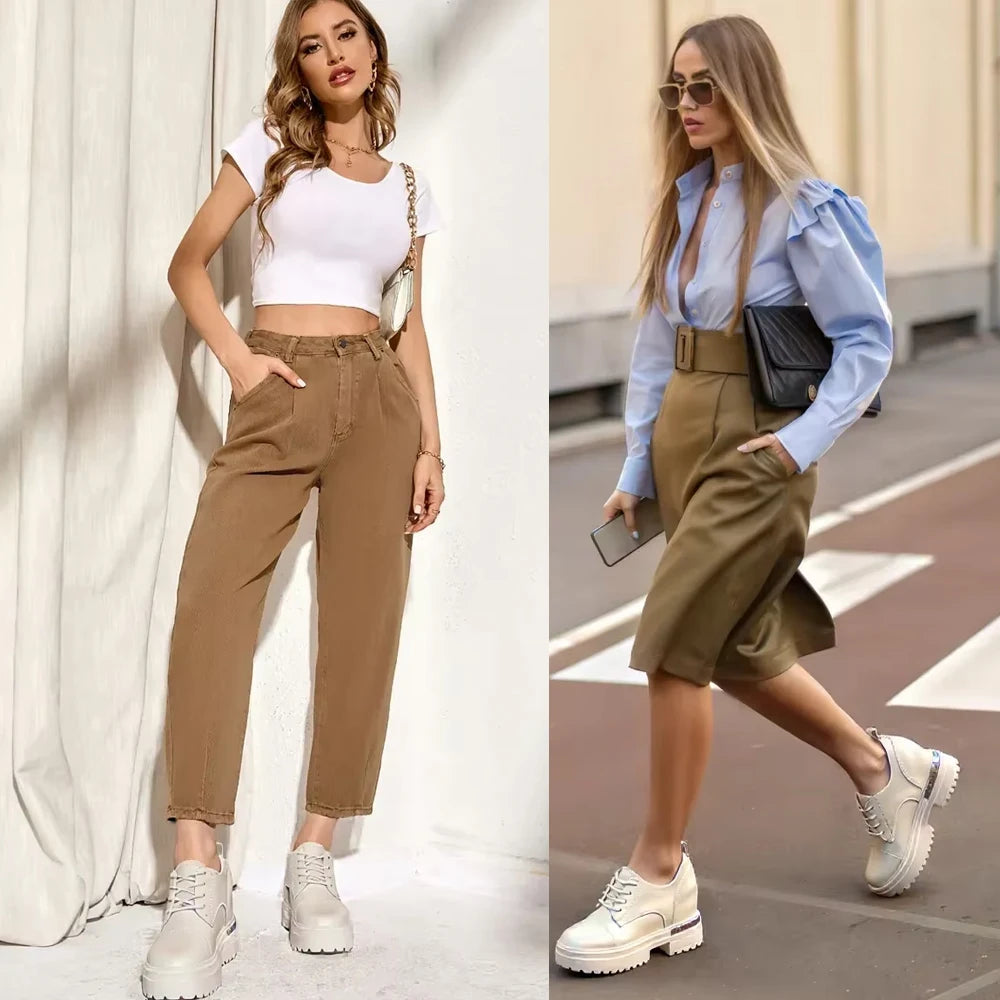 Fujin 9cm Women Boots Shoes Genuine Leather Heel Platform Wedge Autumn Autumn Women Casual Shoes Sneakers Slip On Slipony Booty