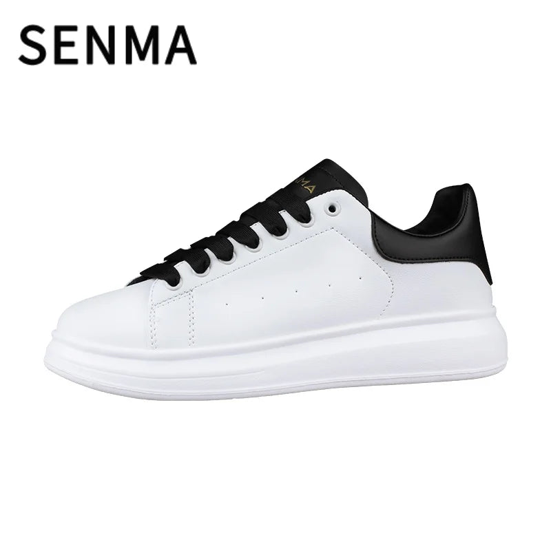 Senma Men's Shoes Couple Sports Casual White Board Shoes Men's Leather Soft Sole Height Increasing Versatile White Trendy Shoes