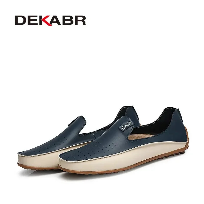 DEKABR Men Casual Flats Fashion Genuine Leather Soft Moccasins Brand Loafers High Quality Breathable Men Shoes Plus Size 36-47