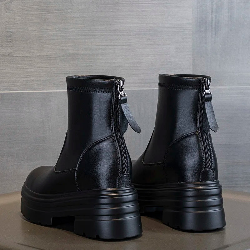 DRKANOL 2025 Autumn Winter Warm Platform Ankle Boots For Women 9cm Thick High Heel Height Increasing Zipper Black Cotton Boots