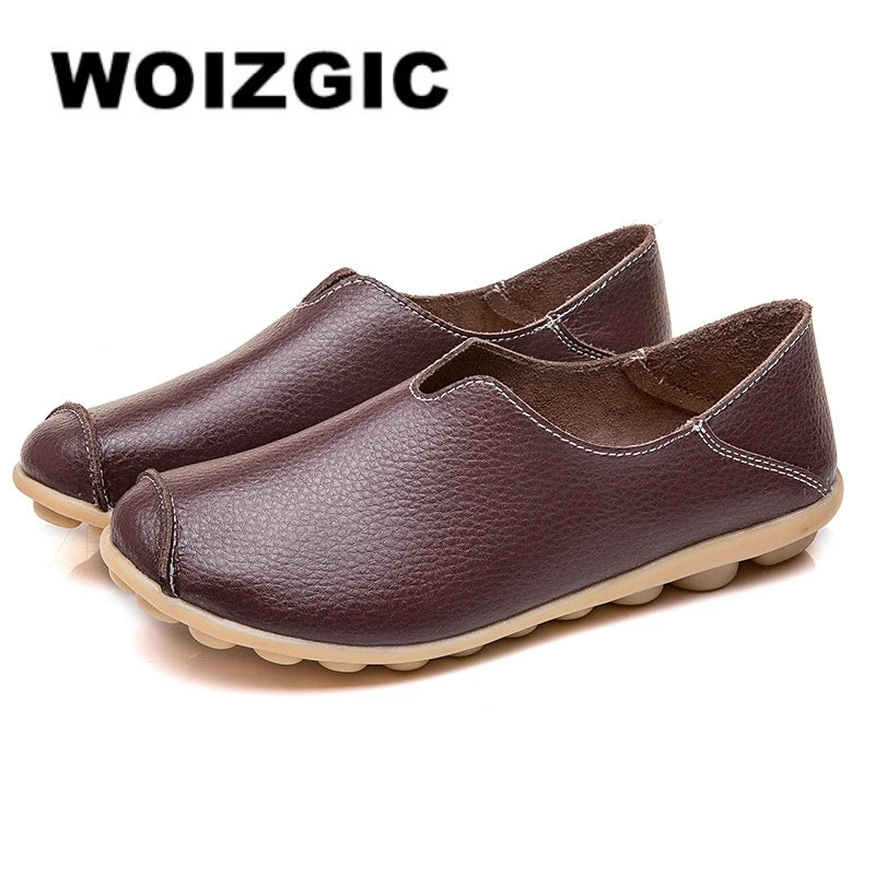 WOIZGIC Genuine Leather Flats Loafers for Women's Female Ladies Comfortable Slip-On Shoes Classic Style colorful soft