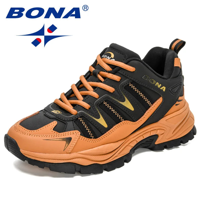 BONA new classic style men's lace up sneakers for outdoor jogging and walking, comfortable and breathable men's shoes