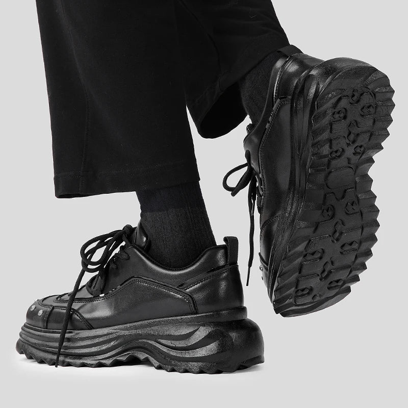 STRONGSHEN Men Leather Shoes New British Style Chunky Platform Retro Work Shoes Fashion Derby Shoes Low Top Man Casual Shoes