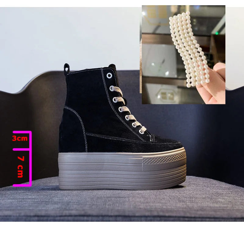 Fujin 12cm Suede Genuine Leather Platform Boots Women Female Spring Autumn Wedge Boots Women Winter Boots Ankle Shoes High Top