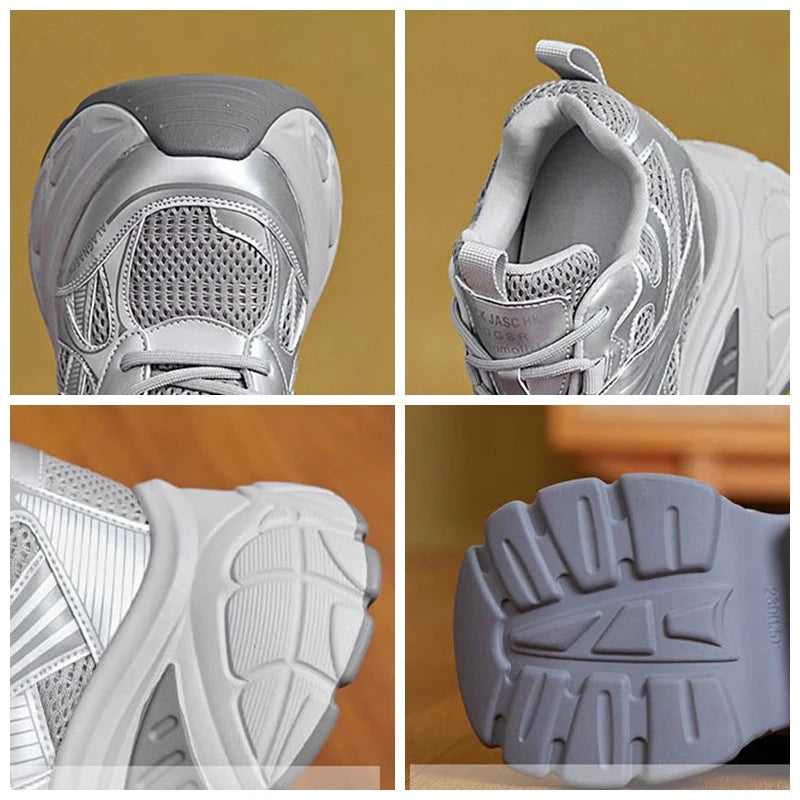 Fujin 12cm 2025 Air Mesh Synthetic Genuine Leather Platform Wedge Flats Women Vulcanize Hollow Summer Chunky Sneakers Shoes