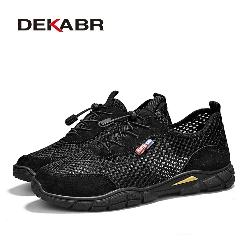 DEKABR Men's Shoes Genuine Leather Mesh Breathable Summer Fashion Lacing Comfortable Outdoor Lightweight Shoes For Men