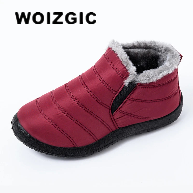WOIZGIC Waterproof Snow Female Mother Women's Shoes Platform Ankle Boots Winter Autumn Plush Fur Warm Non-Slip Soft Botas Mujer