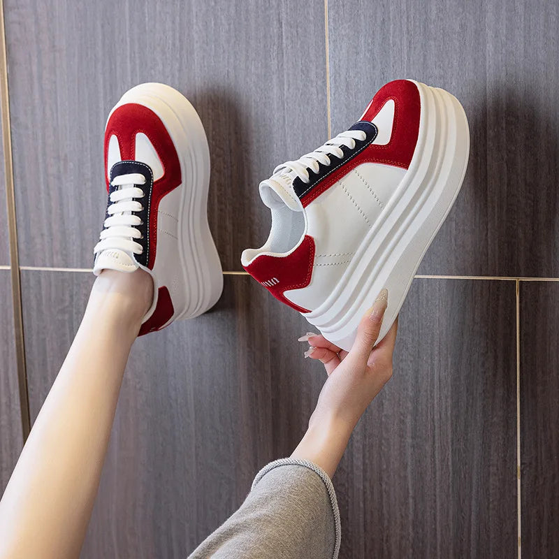 Fujin 8cm Microfiber Leather Vulcanize High Brand Platform wedge Women Chunky Sneaker Flats Comfy Spring Autumn Vulcanize Shoes