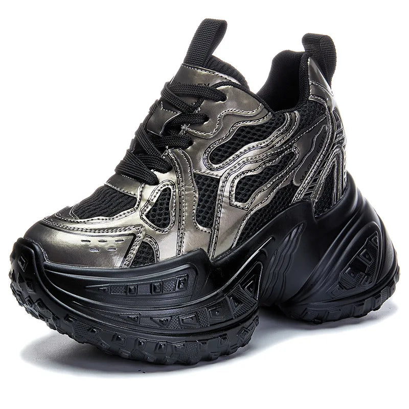 Fujin 12cm Air Mesh Microfiber Genuine Leather Spring Shoes Ankle Booties Women Vulcanize Chunky Sneakers Platform Wedge Autumn