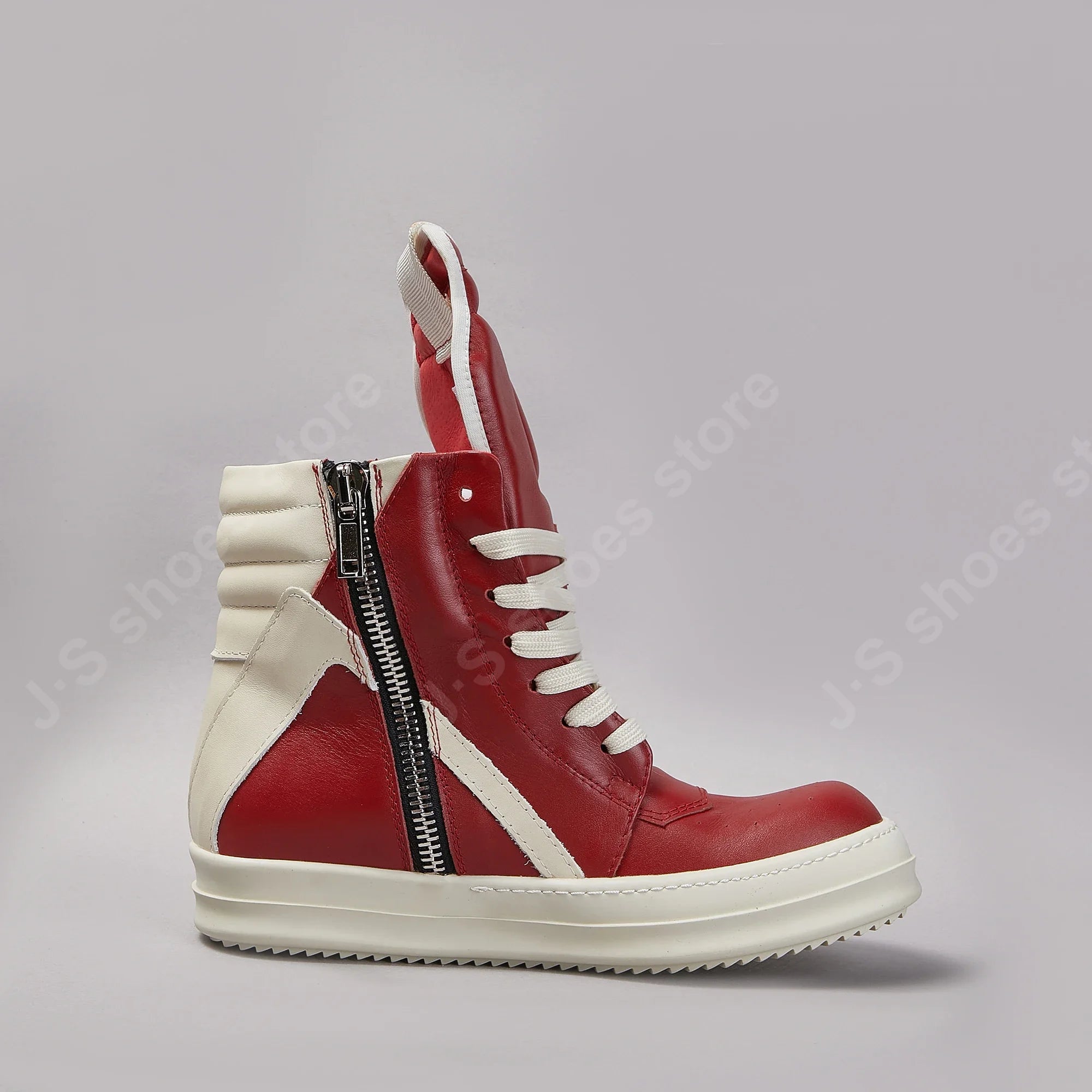 Ro Design Men Shoe Red Leather Ankle Boot Outoor Boots High Top Casual Shoe High Quality Zip Women Sneaker Flat Cowhide Sneakers