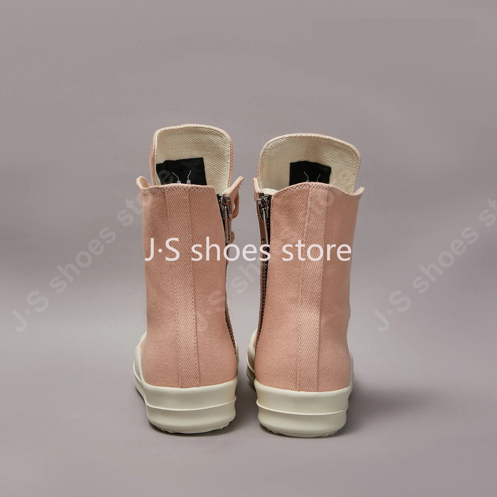 Ro Men Casual Shoe Women Pink Canvas Shoes High Top Sneaker Ankle Boot Zipper Thick Sole Flat Boots Luxury Sneakers