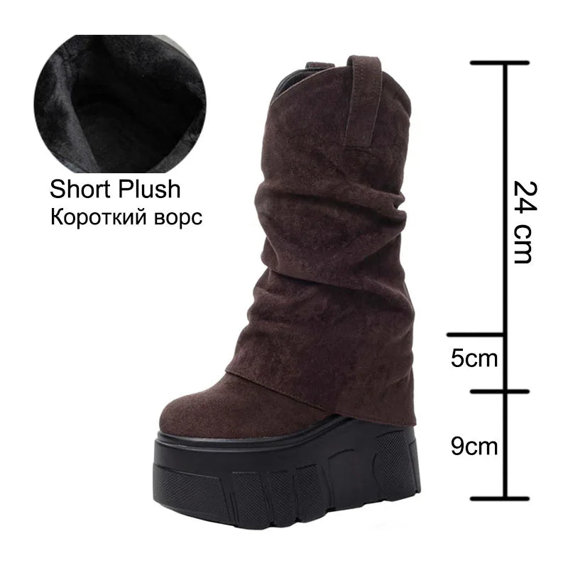 Fujin 5 Inch 14cm Stretch Boots Short Ankle Boots for Women Knee High Platform Booties Wedge Heel Hidden Botas Autumn Winter