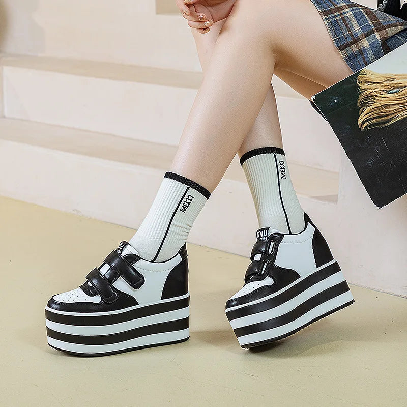 Fujin 12cm Synthetic Genuine Leather 2024 Boot Ankle Women Autumn Spring Cowboy Platform Wedge High Brand Chunky Sneaker Shoes